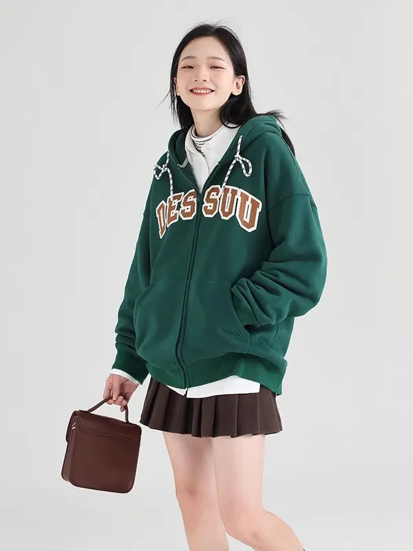 Áo Hoodie Zip Dessuu phong cách đại học họa tiết chữ in hoodie  đỏ hoodie  xanh  đen (lông) zipper zipper 4