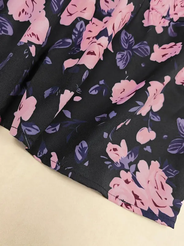 Women's Floral Print Belted Ruffle Hem Cami Dress, Elegant Adjustable Spaghetti Strap Fake Button Design A Line Cinched Waist Cami Dress for Vacation Holiday Wedding Guest, Ladies Clothes for All Seasons 6