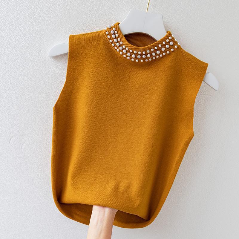 Áo Ba Lỗ Dệt Kim, Dành Cho Nữ, Đính Đá, Không Tay, Áo Thun Dệt Kim, Áo Vest 3