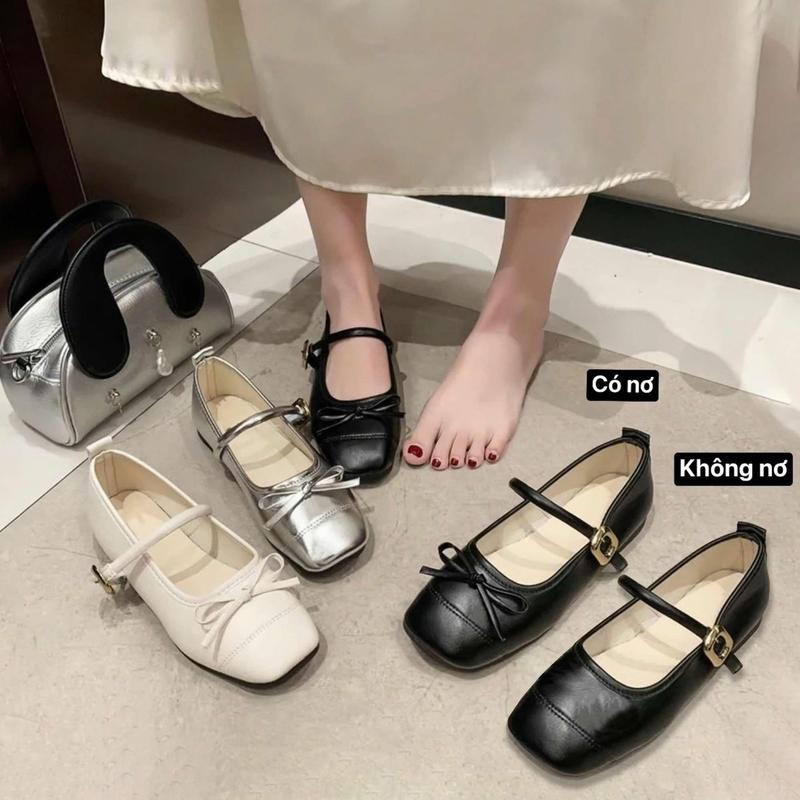 [ D06 - CHUẨN SIZE ] Giày búp bê nơ nhỏ quai ngang khuy vuông đế mềm mẫu mới 2024 Dép sục Sandal nữ dép dép nữ dép kiểu nữ đẹp 2025
