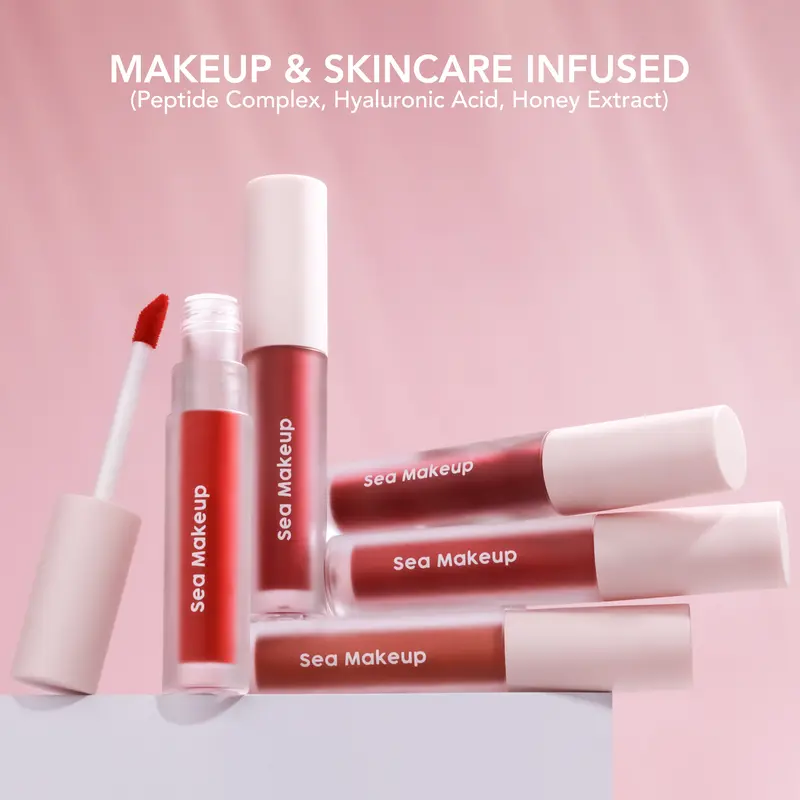 Sea Makeup Slick Cover Jelly Tint  finishing glossy hydrating dan meninggalkan warna yang indah di bibir with Peptide Complex, Hyaluronic Acid, Honey Extract 3