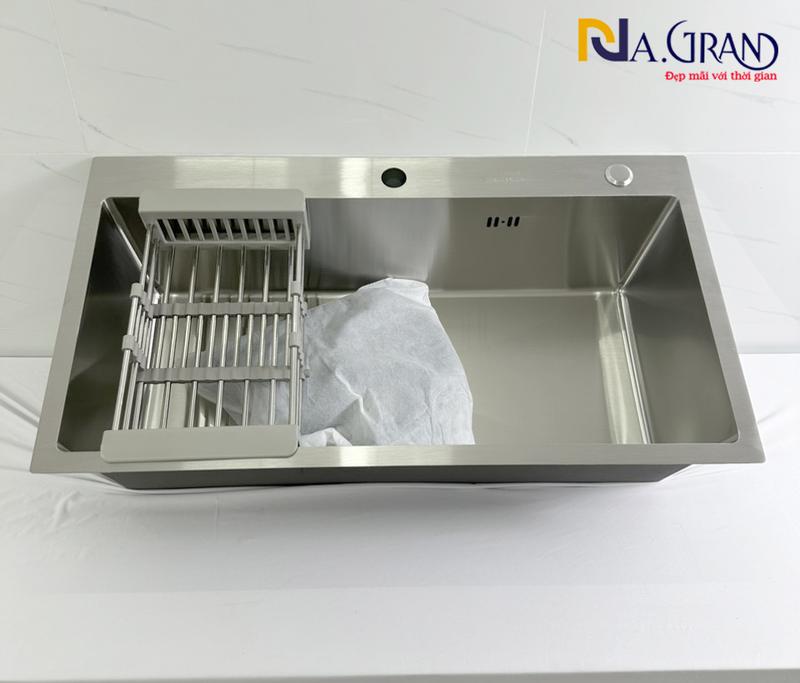 CHẬU SIZE TO 82x45cm Chậu Rửa Chén Bát INOX SUS 304 N19 8245 7545 6845 1 hộc  NA.GRAND và bộ xả chậu thoát nước tặng Rổ Đa Năng