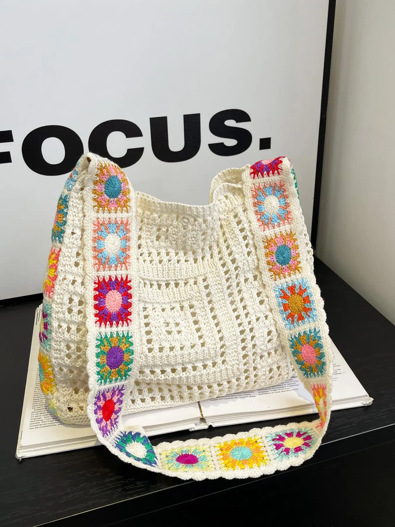 Women's Colorblock Colorful Crochet Bag, Fashionable Knitted Crossbody Bag for Daily Used, Casual Trendy Versatile High-quality Daily Commuting Bag