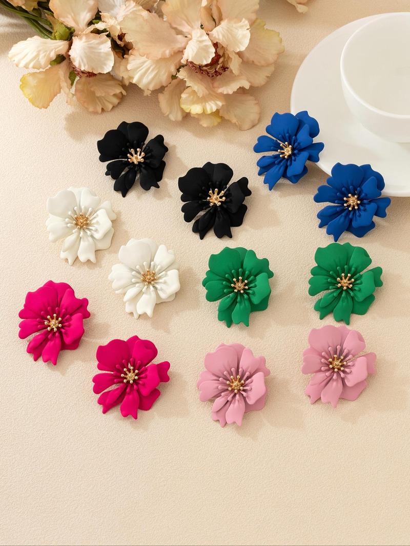 Product Introduction of Women's Cute Flower Design Stud Earrings, 6 Pairs Elegant Multicolor Stud Earrings for Party, Daily Decor, Trendy All-match Vintage Jewelry for Birthday Gift 5