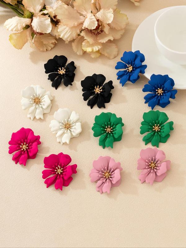 Women's Cute Flower Design Stud Earrings, 6 Pairs Elegant Multicolor Stud Earrings for Party, Daily Decor, Trendy All-match Vintage Jewelry for Birthday Gift 0
