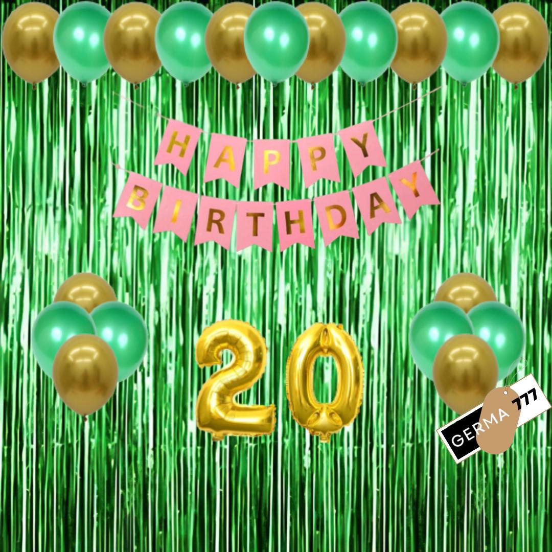 Paket Set Dekorasi Pesta Ulang Tahun Anak Cewek Cowok Balon Tirai Hijau Banner Happy Birthday