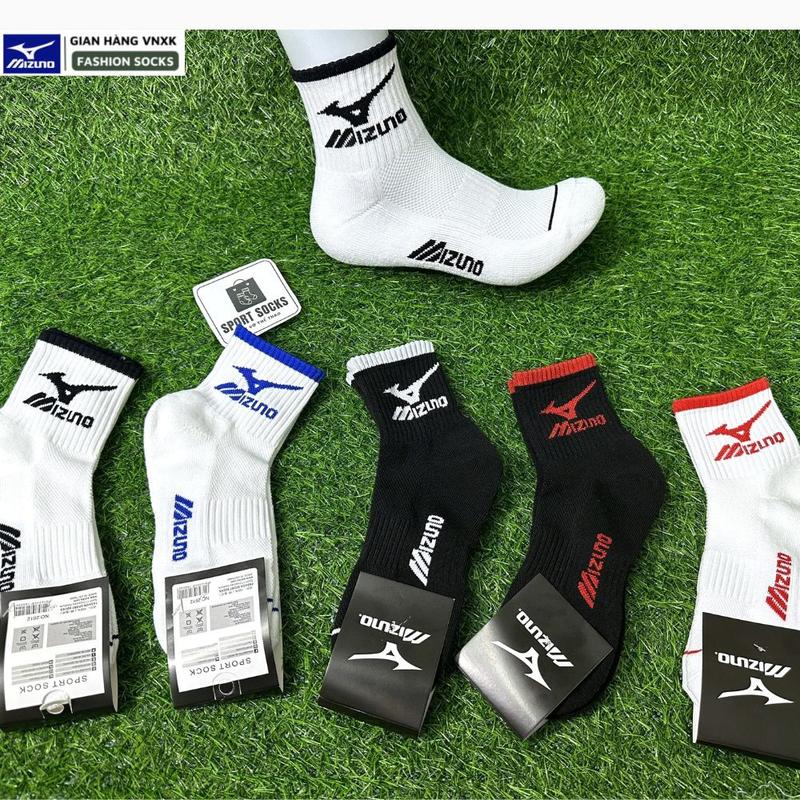 COMBO 5 ĐÔI Tất thể thao Mizuno cổ trung Vớ dệt kim 3 sợi dày dặn có lót lông bàn chân chất liệu cotton thấm hút mồ hôi tất đá bóng chạy bộ dành cho nam và nữ