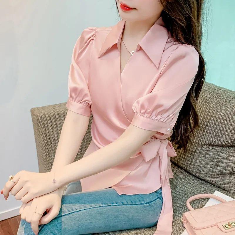 Product Introduction of Áo Sơ Mi Voan Sang Trọng Cao Cấp, Dành Cho Nữ, Trang Phục Mùa Hè, Eo Bó Sát, Phong Cách Phương Tây, Áo Sơ Mi Cổ Chữ V, Thường Ngày Và Bó Sát, Thanh Lịch, Áo ngắn Tay Năm 2025 7