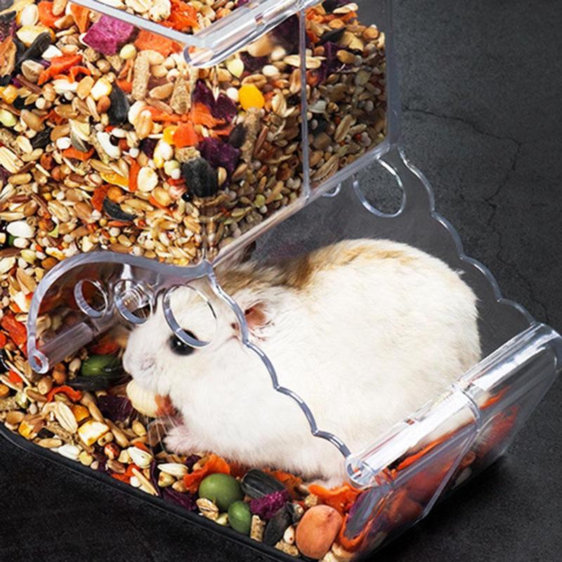 Product Introduction of Hamster Rabbit Food Dispenser Feeder Plastic Clear Automatic Pet Feeder For Hamster Guinea Pigs Rabbit Food Bowl Container 27