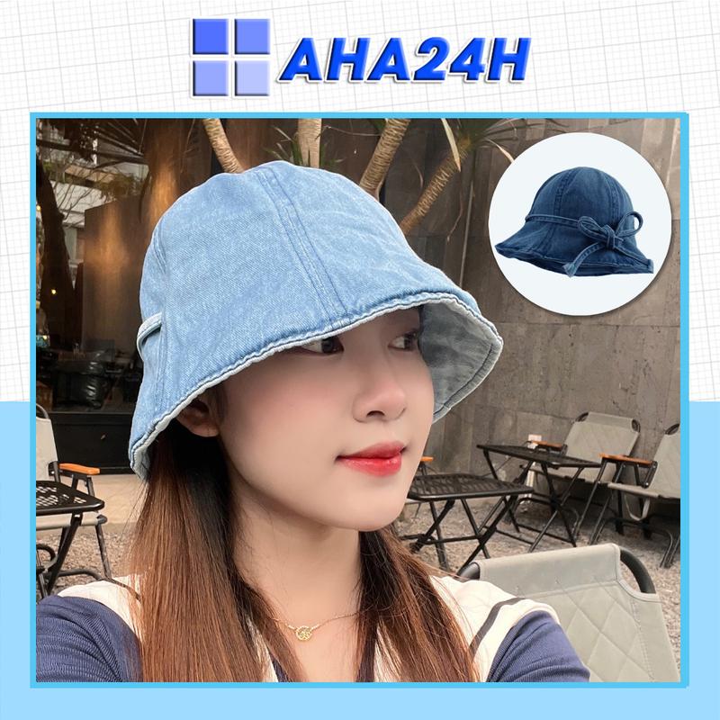 Mũ bucket Jean thời trang nữ thêu nơ form nón tai bèo che nắng thời trang AH2005