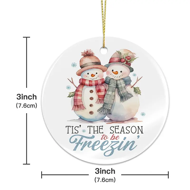 Snowman Pattern Hanging Sign, 1 Count Ceramic Wall Art Decoration, Christmas Tree Decor for Home Xmas Party Living Room Cafe Office Farmhouse Coffee Shop Dinner Room 1