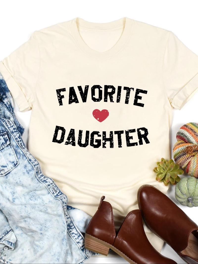 Product Introduction of Women's Letter & Heart Print Round Neck Tee, Casual Short Sleeve Crew Neck T-shirt for Daily Wear, Ladies Clothes for All Seasons 7
