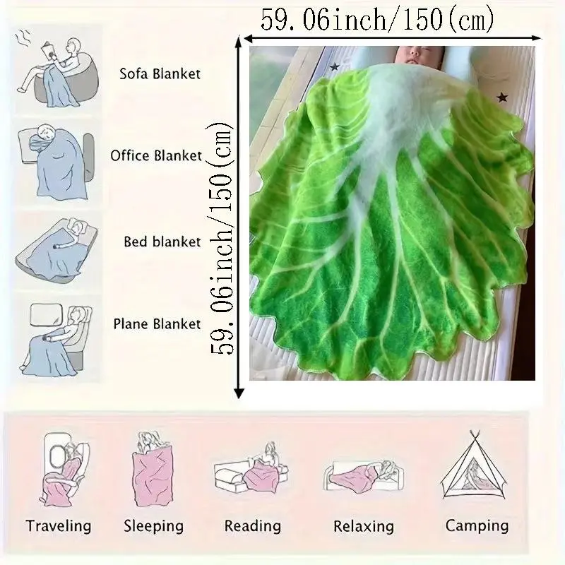 Cabbage Design Blanket, Soft Warm Baby Swaddle Blanket, Air-conditioned Room Blanket, Warm Nap Blanket for Home Office Travel, Bedroom Accessories 2