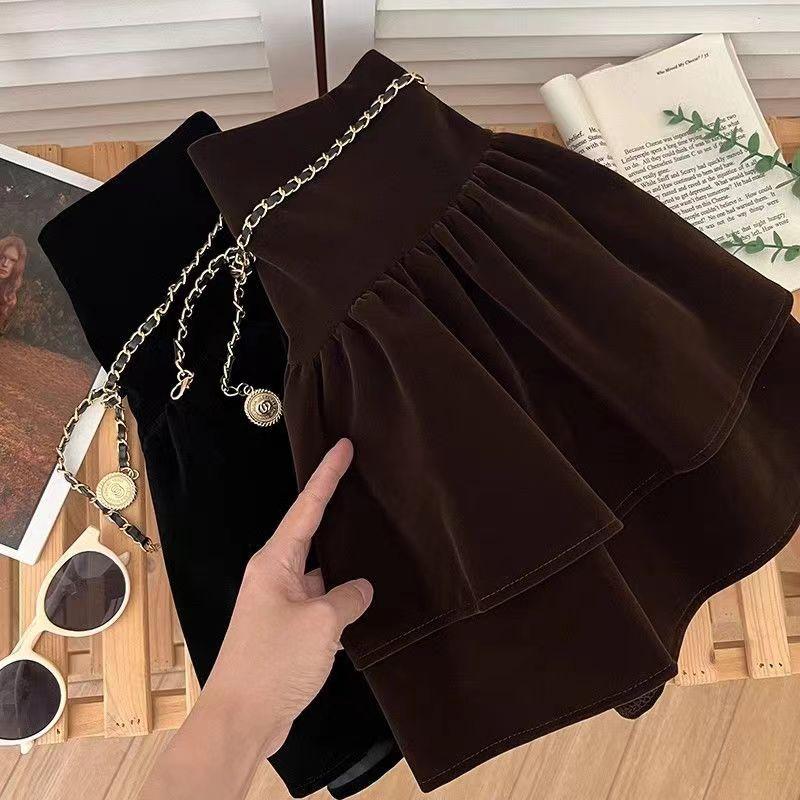 Product Introduction of Chân Váy Nhún Bèo Cạp Cao Nhung Vàng, Hàng Mới Về Mùa Thu Và Mùa Đông, Chân Váy Chữ A Chống Lộ, Có Thắt Lưng Dây Chuyền Xích Nữ Women 7
