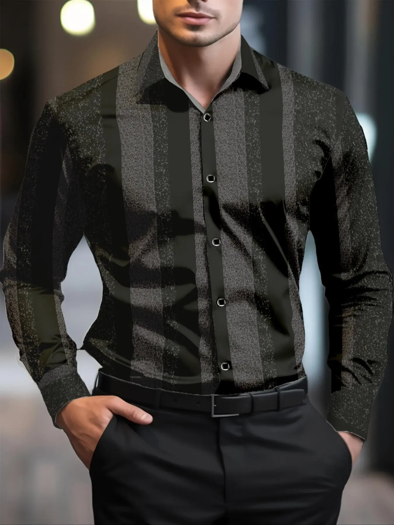 Men's Striped Print Button   Shirt, Regular Fit Casual Long Sleeve Collared Top for All Seasons, Men's Clothes for Daily Wear