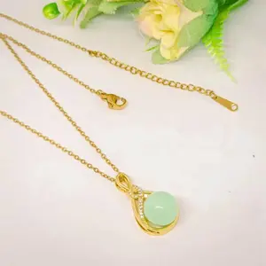 Jewelry Kalung Panjang 45cm Titaniun Wanita Permata Zamrud Pirus Perhiasan Elegant Fashion Mewah Lapis Emas 24k Xianglian Anti Karat Tidak Mudah Luntur Terbaru Import