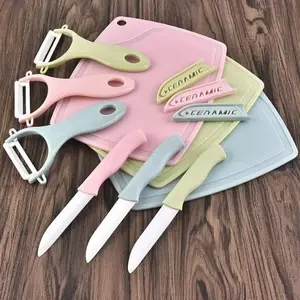 3 in 1 Kitchen Tools Pisau Buah Ceramic + Talenan Peeler Set Pisau Dapur Alat Masak Potong Pengupas rsg