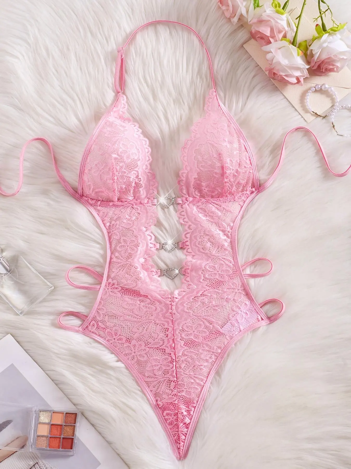 【Plus Size】 Floral Lace Sexy Bodysuit, Chic Comfy Breathable Bodysuit for Daily Wear, Women's Plus Size Underwear for All Seasons, Lingerie