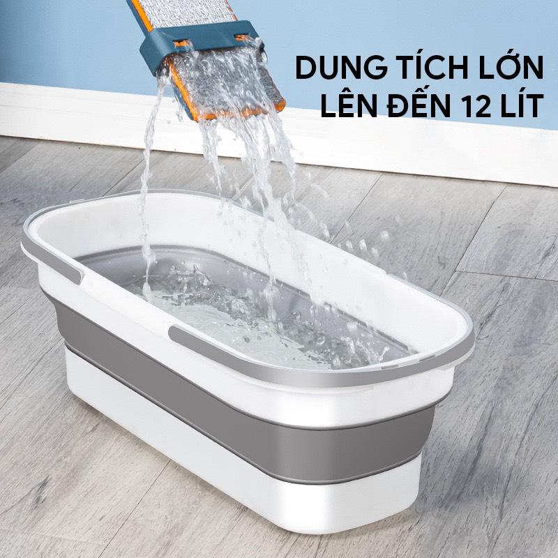 Xô nhựa gấp gọn hình chữ nhật lau nhà- Thau gấp gọn có quai xách giặt cây lau nhà lau kính tiện lợi