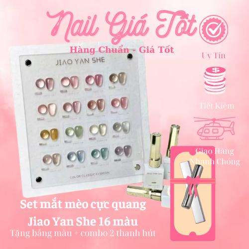 Set sơn mắt mèo cực quang JIAO YAN SHE chính hãng 16 màu siêu sáng ( tặng kèm bảng màu + combo 2 thanh hút ) [ Nail Giá Tốt ]