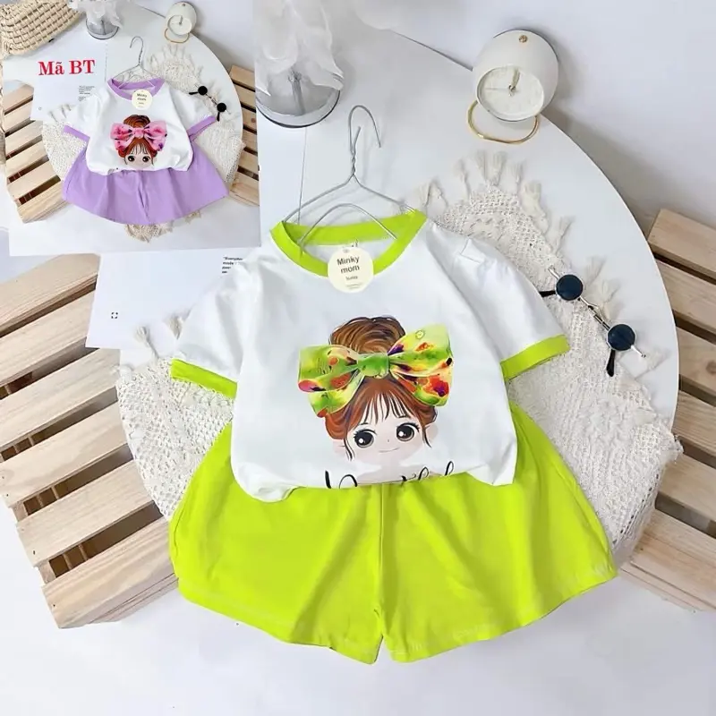 xinh gai Bộ cộc tay in hình BÚP BÊ Cô gái dễ thương cho bé gái .đồ mùa hè cho bé .vải cotton set chobe 7