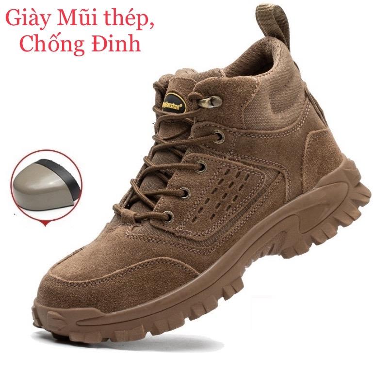 Giày Bảo Hộ Lao Động Màu Nâu Da Lộn Cổ Cao Chống Đâm Thủng Chịu Nhiệt Độ Cao Giày Bảo Hộ Lao Động Mũi Thép Chống Đinh Bằng Da Bò Giày Bảo hộ dáng thể thao