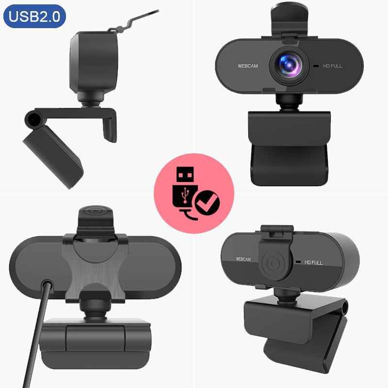 1080P HD Webcam, Computer Webcam, PC Webcam with Built-in Microphone, 360-Degree Rotation Triangle Stand Webcam with Privacy Cover 5
