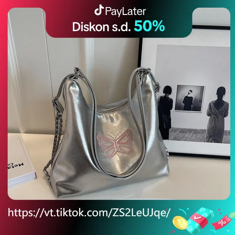 Tas Totebag Wanita Multifungsi Kapasitas Besar Kulit Lembut dengan Bordir Kupu-kupu Kantong MDTS153 - Cewek, Selempang
