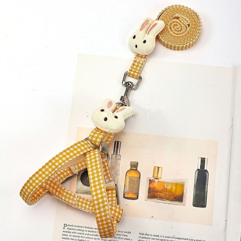Product Introduction of Pet Harness Rabbit Doll Dog Plaid Chest Vest Cloth With Leash Rabbit Doll Dog Harness Adjustable Dog Chest Strap Puppy 11