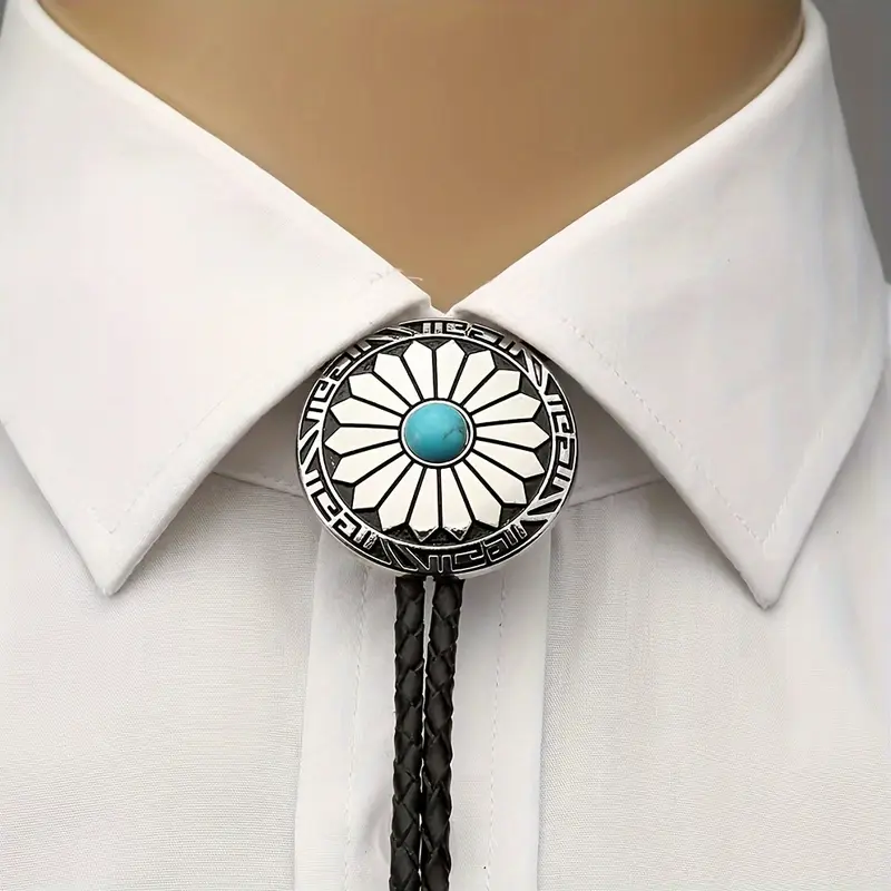 1 Piece Fashion Western Cowboy Bolo Tie, Faux Leather Strap with Zinc Alloy Pendant, Long Chain Jewelry Accessories 5