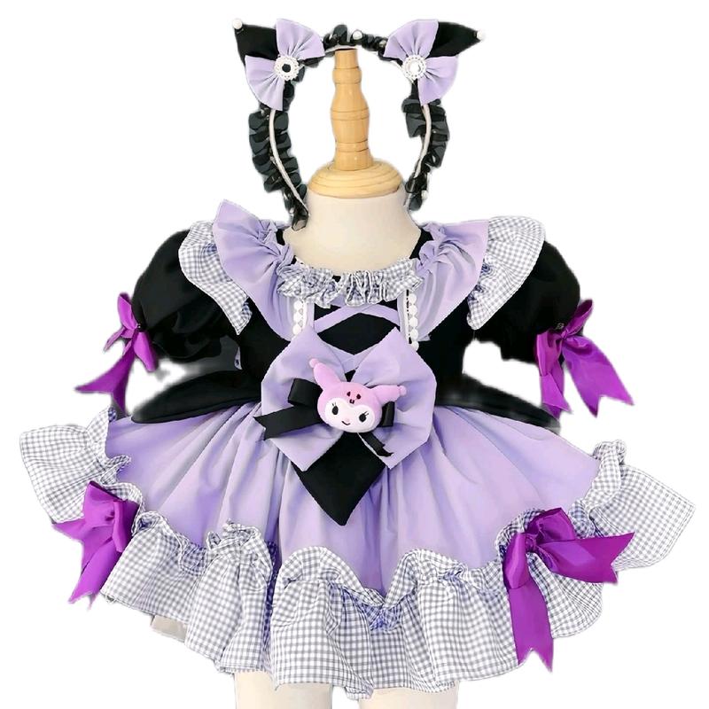 Váy Lolita Kuromi Đen Phối Hồng,Tím Kèm Cài Điệu .Váy Cho Bé Gái Đầy Tháng Sinh Nhật Lễ Hội Chất Thô Cotton