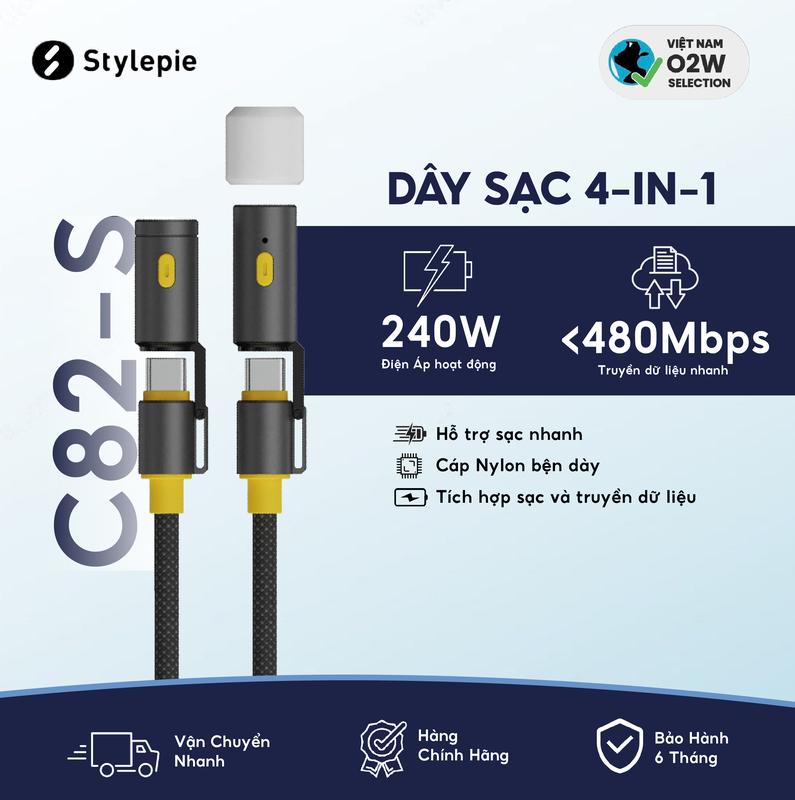 SIÊU SALE Cáp sạc nhanh STYLEPIE ELF C82-S 4-in-1 240W truyền dữ liệu tốc độ cao ≤480Mbps sạc nhanh cho Apple Android chính hãng bảo hành 6 tháng - Phụ Kiện Sạc Điện Thoại