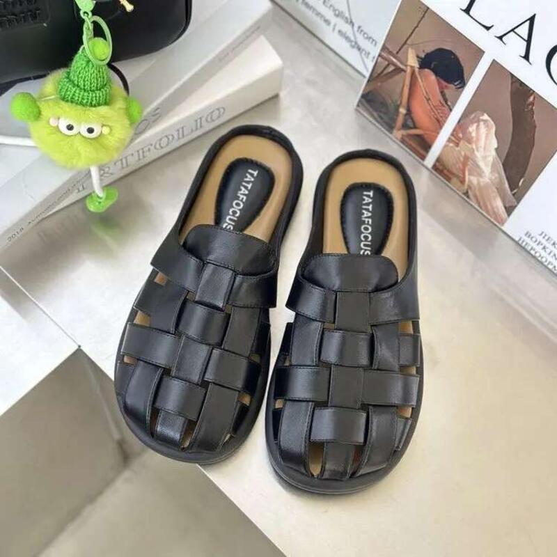 Product Introduction of Slippers Women Summer Shoes Pantofle Cover Toe Slides Loafers Fashion Low Female Mule 2025 Mules Rubber Rome Hoof Heels F 4