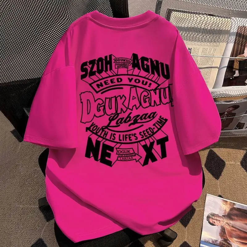 Siêu sáng! Áo Thun ngắn Tay Cổ Tròn, Màu Trái Rồng, Unisex, Trang Phục Mùa Hè, In Chữ, Hợp Xu hướng, Dáng Rộng Vừa Vặn, Trang Phục Cặp Đôi
