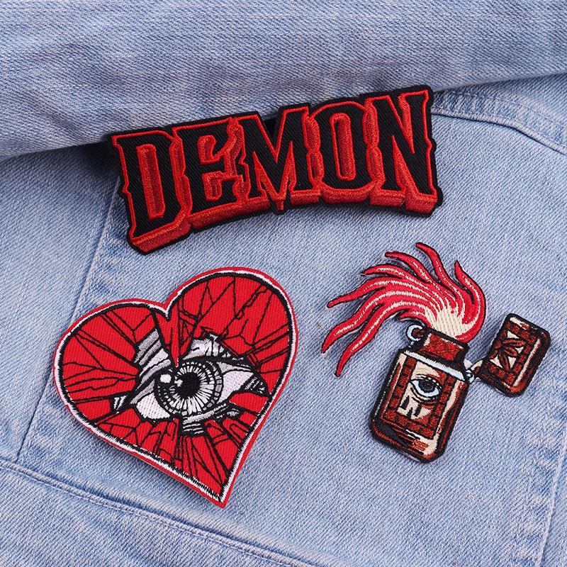Cartoon Pattern Punk Series Style Embroidered Patch, 3 Counts/set Cute Heat Resistant Patch, DIY Decorative Sticker for Jacket, Jeans 0