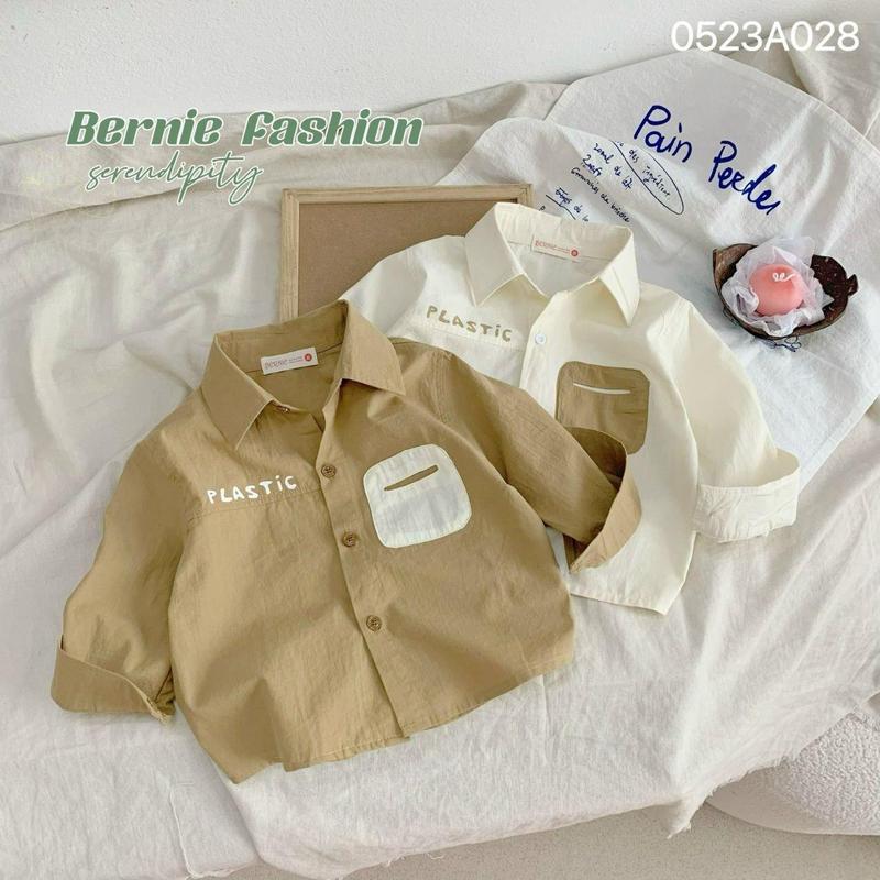 Áo sơ mi kaki dài tay bé trai đáp túi plastic hàn quốc chất thô đũi mềm mại BERNIE cho bé 8 đến 24kg Jean Len