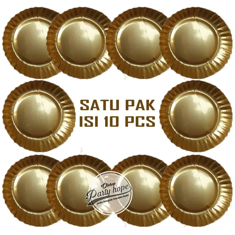 isi 2 pack piring kue warna gold / piring kue kertas / paper plate gold / piring
