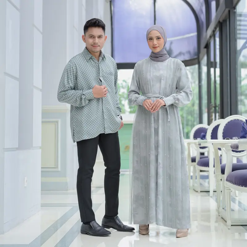 SHAWWAL EID SERIES Couple Pasangan Pistachio Untuk Lebaran Bahan Armany silk Busui Friendly Baju Ibu Mewah Muslim Gamis Koko 2