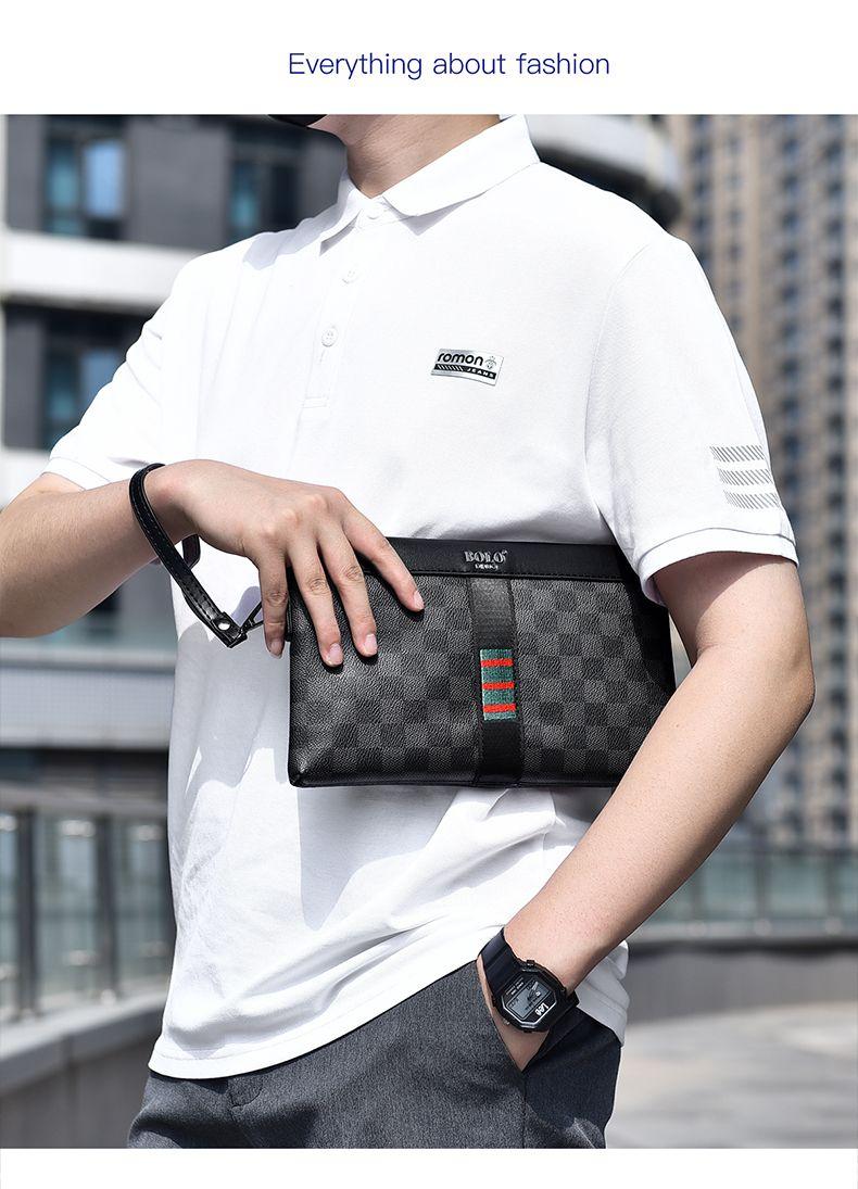 Product Introduction of Men's Handbag New Fashion Plaid Business Large Capacity Casual Envelope Men's Clutch 16
