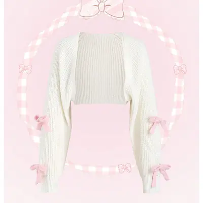 Bow Kawaii Pink Cardigan Womens Pink V-Neck Cardigan Knit Sweater