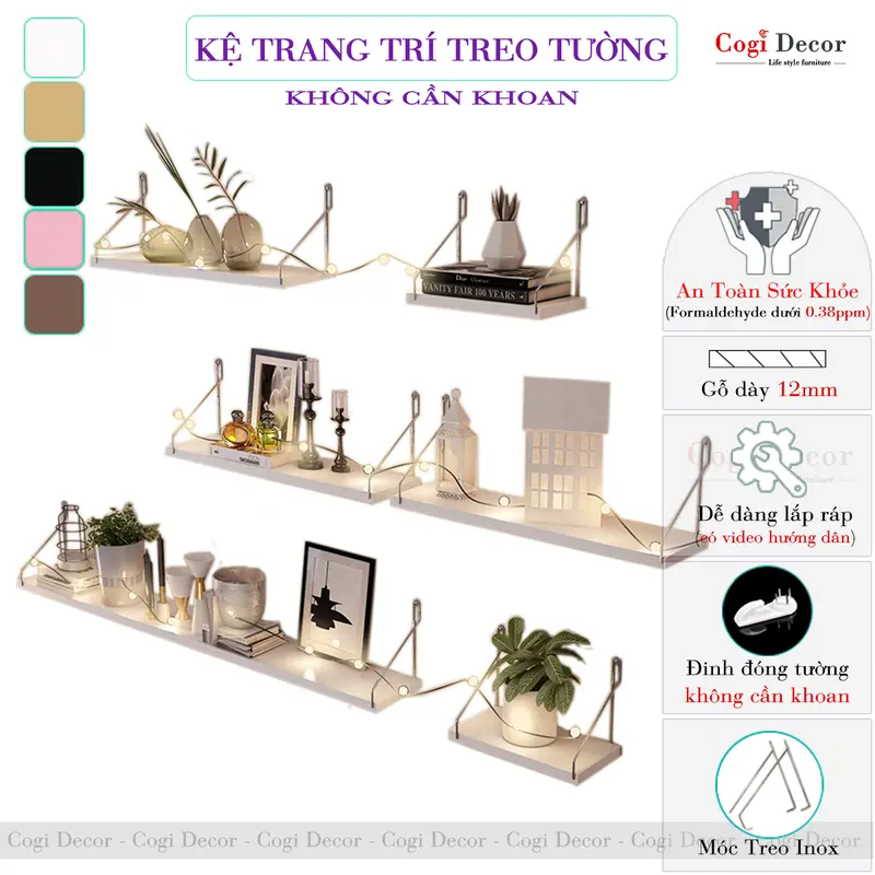 Kệ Treo Tường Gỗ Không Cần Khoan Trang Trí Decor Phòng KT-94 Trưng Bày