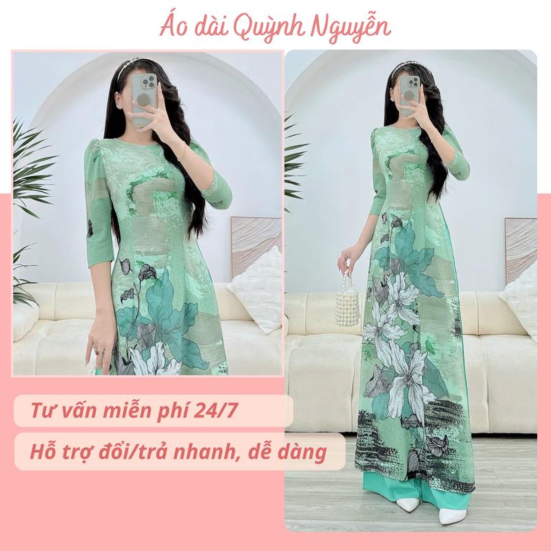Áo dài nữ thiết kế lụa nhật in 6D - MÃ N61 Women Dress Women Nhung Kem Sen