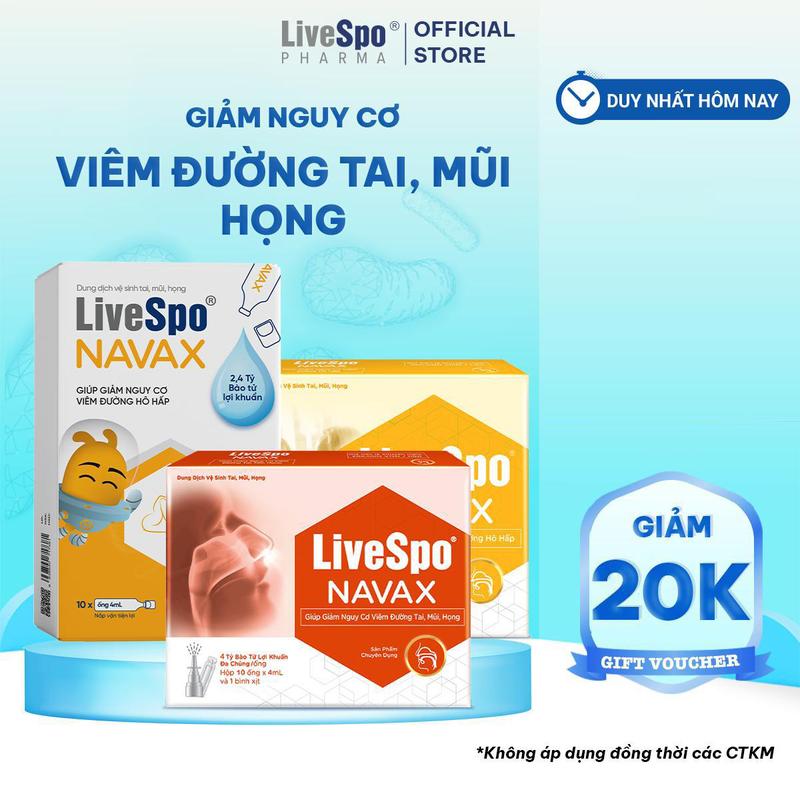 1 LiveSpo Navax Chuyên Dụng +1 LiveSpo Navax Kids (5 ống) + 1 LiveSpo Navax sơ sinh (10 ống), Navax nước muối cho bé sơ sinh chứa Bào Tử Lợi Khuẩn