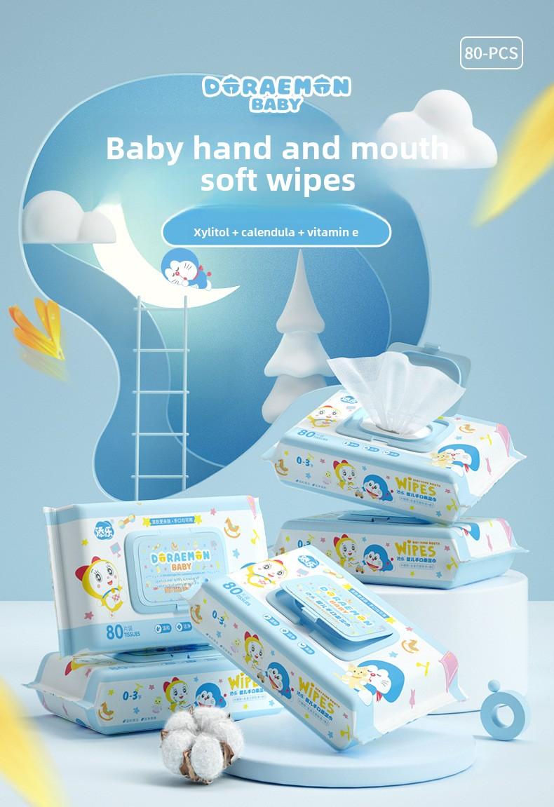 Product Introduction of TALA Doraemon Baby Tissue Large Package 80 Pumping Newborn Infant Mother and Baby Wet Tissue for Hand Mouth 0