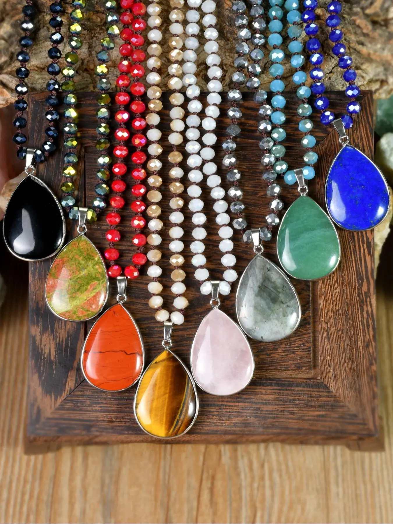 Bohemian Style Colorful Crystal Necklace, Water Drop Shaped Pendant Necklace for Women & Girls, Fashion Jewelry for Party, Daily Decor, Trendy All-match & Exquisite Jewelry for Birthday Gift