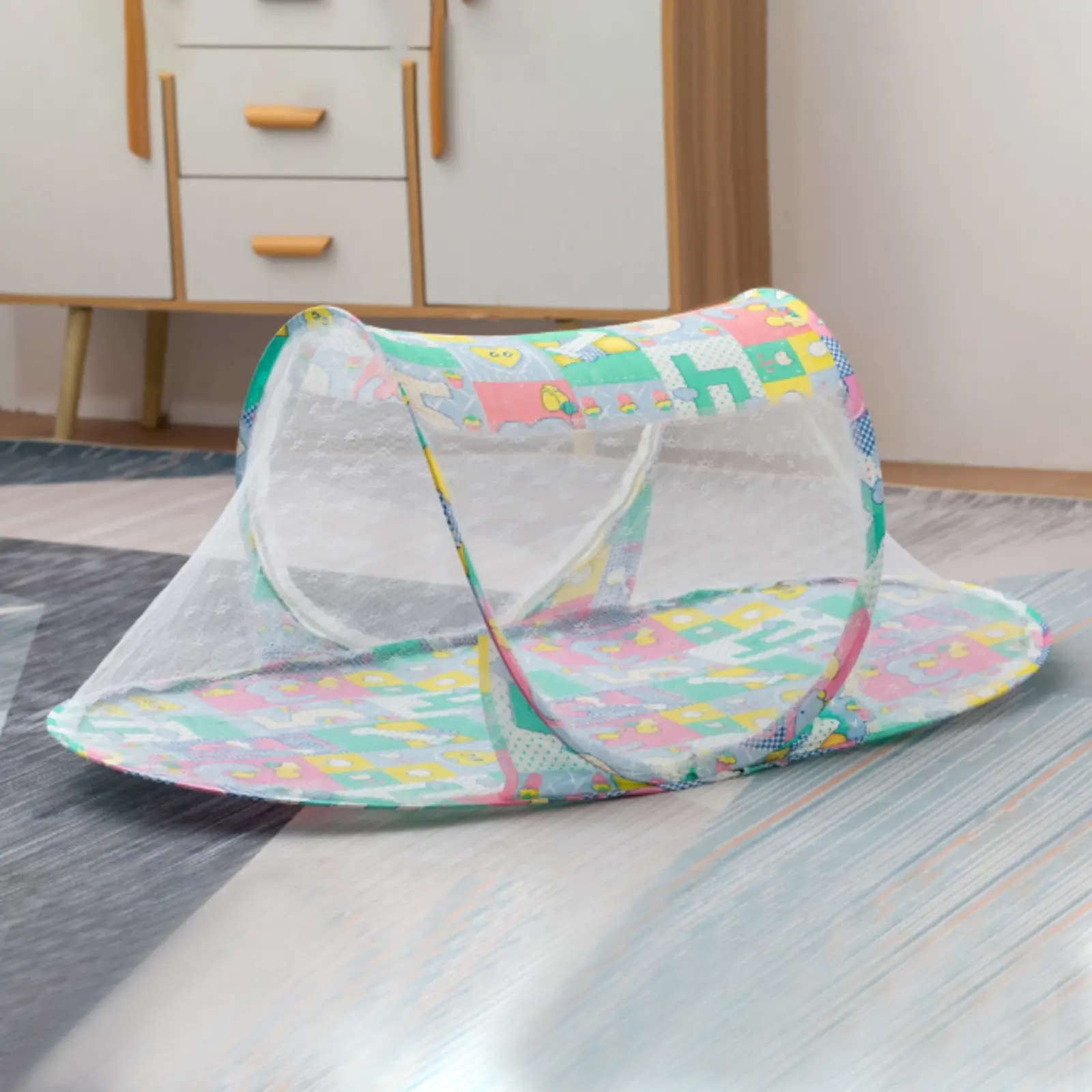 Newborn Baby Mosquito Nets Toddlers Infant Cartoon Print/Dot Zipper Play Tent Sleep Bed Folding Crib Netting