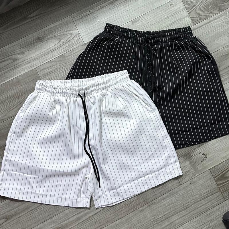 [DEAL MỞ BÁN]Quần short đùi TRÊN GỐI Unisex lưng chun kẻ sọc vải kate Menswear Nam Quần Ngố quan Nhung
