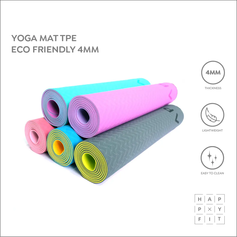 HAPPYFIT FREE Strap Yoga Mat TPE 4mm Reversible Eco Friendly Matras Yoga Matras Olahraga