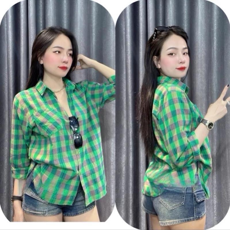 Áo Sơ Mi Nữ Kẻ Ô Xinh Chất Cotton Mền - Áo Sơ Mi Công Sở Form Rộng Phong Cách Hàn Quốc áo  peplum áo  ren somi hot