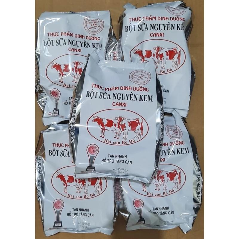 Sét 10 bịch sữa bột nguyên kem hiệu 2 con bò đỏ gói 500g
